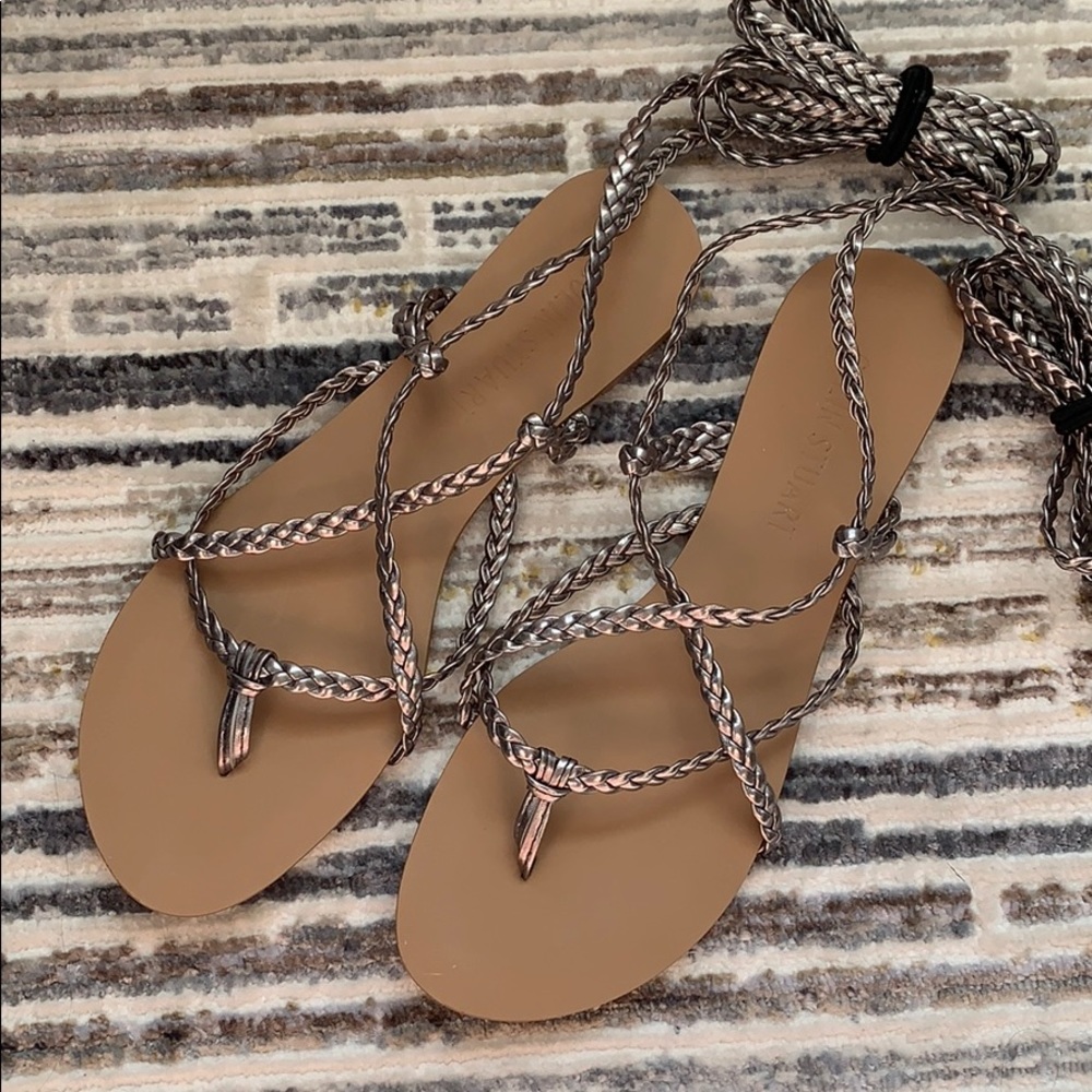 Colin Stuart Pewter Lace-up Sandals, Sz 6.5